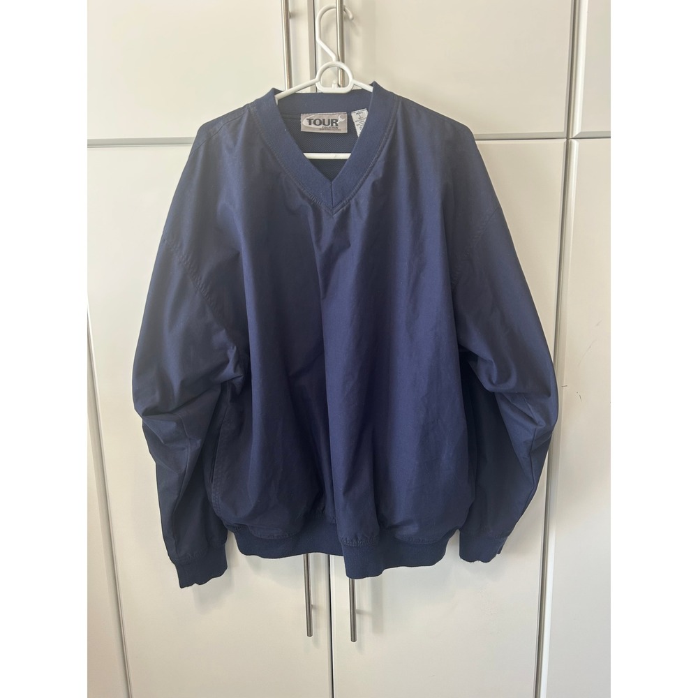 Tour Collection Mens Navy Blue V-Neck Golf Windbreaker‎ Pullover Jacket Large